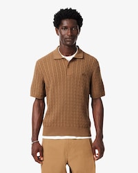 Classic Fit-Polohemd aus Baumwollstrick mit Zopfmuster