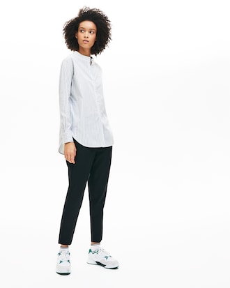 Damen Loose Fit Bluse aus Baumwoll-Popeline mit Mao-Kragen