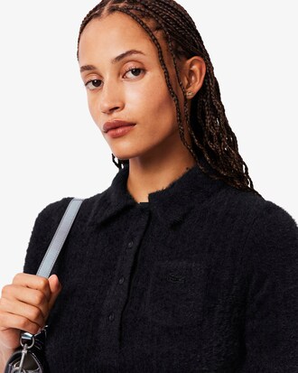 Slim Fit-Polohemd aus flauschigem Rippstrick