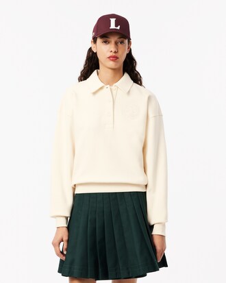 Sweatshirt aus Fleece mit Polokragen und Stickerei
