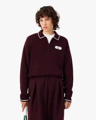 Badge Accent Tennis Heritage Zipped Polo Collar Sweater
