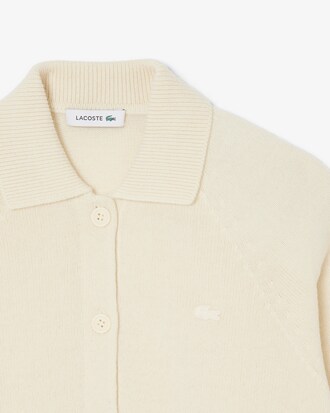 Cardigan aus Tuchwolle mit 3D-Strick und Polokragen