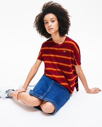 Damen T-Shirt mit Colourblock-Streifen vorne und hinten