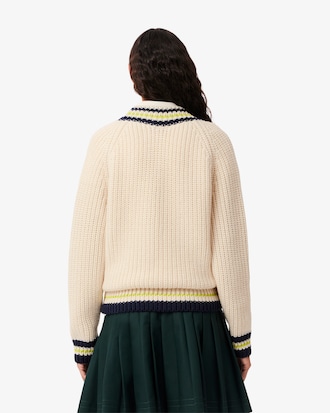 Oversized Woll-Tennispullover mit V-Ausschnitt