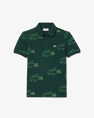 Polohemd aus Mini Piqué mit Krokodil-Print