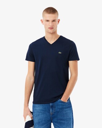 T-Shirt aus leichter Pima-Baumwolle mit V-Ausschnitt