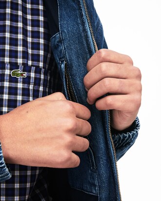 Herren Denim-Jacke mit Kapuze und Rippabschl&uuml;ssen