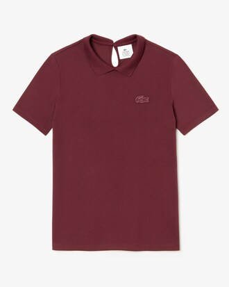 Damen-Poloshirt aus Stretch-Piqu&eacute; mit Samt-Croc LACOSTE L!VE