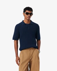 Classic Fit-Polohemd aus Baumwollstrick mit Zopfmuster
