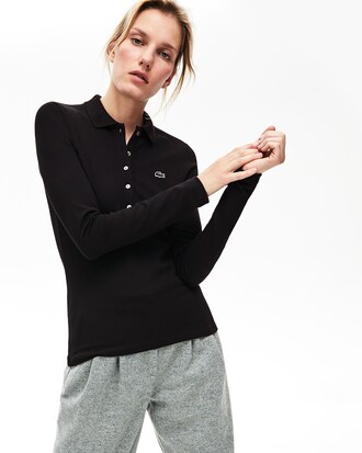 LACOSTE Slim Fit Damen-Poloshirt aus Mini-Piqu&eacute; mit Stretch