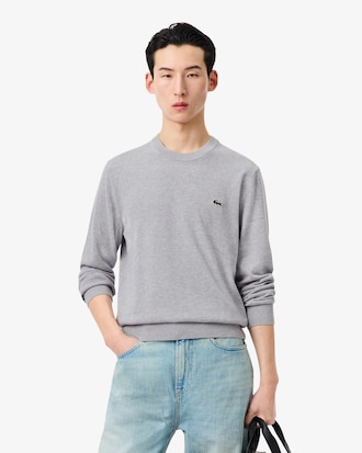 Einfarbiger Pullover aus Baumwolle mit Rundhalsausschnitt