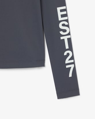 Runway bedrucktes Stretch-T-Shirt mit hohem Kragen