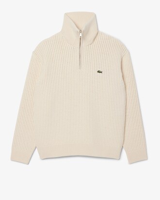 Pullover aus schwerer Wolle mit hohem Kragen und halbem Reißverschluss