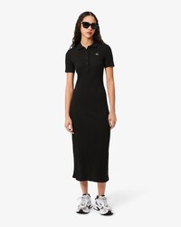 Langes Rippstrick-Polokleid aus Baumwolle