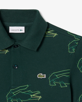 Polohemd aus Mini Piqué mit Krokodil-Print