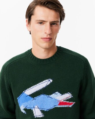 Pullover aus Tuchwolle mit Krokodilmotiv