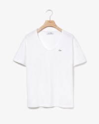 Damen-T-Shirt aus weichem Baumwolljersey mit breitem Ausschnitt