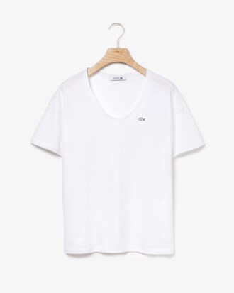 Damen-T-Shirt aus weichem Baumwolljersey mit breitem Ausschnitt