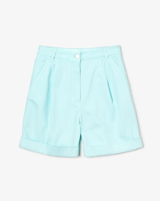 Damen Denim Bermuda-Shorts mit hohem Bund und Faltenlegung