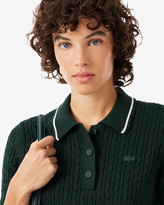 Gestreifter Pullover mit Zopfmuster und Polokragen