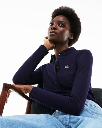 LACOSTE Slim Fit Damen-Poloshirt aus Mini-Piqu&eacute; mit Stretch