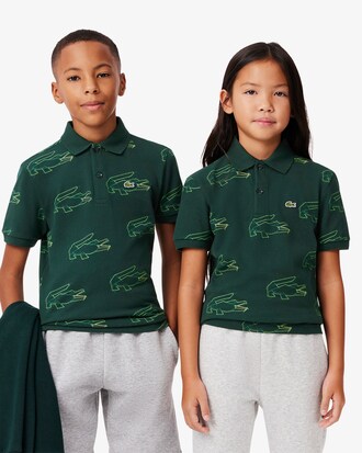 Polohemd aus Mini Piqué mit Krokodil-Print