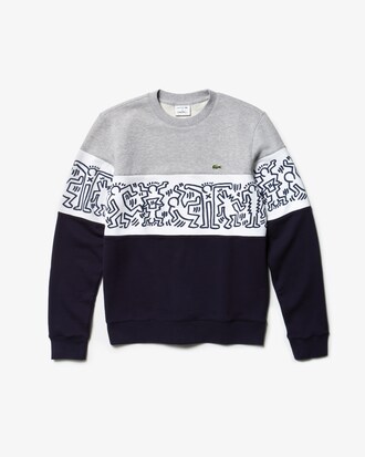 Herren Fleece-Sweatshirt mit Keith Haring Print und Rundhals