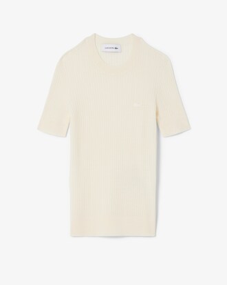 Rippstrickpullover aus Merinowolle mit kurzen Ärmeln