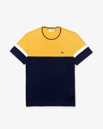 Herren-Rundhals-T-Shirt aus Mini-Piqué im Colorblock-Design