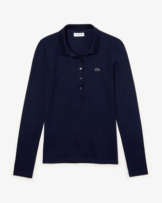 LACOSTE Slim Fit Damen-Poloshirt aus Mini-Piqu&eacute; mit Stretch