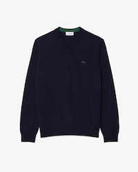 Einfarbiger Pullover aus Merinowolle mit V-Ausschnitt
