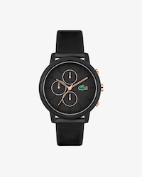 LACOSTE 12.12 Chronograph Black and Carnation aus goldfarbenem Silikon