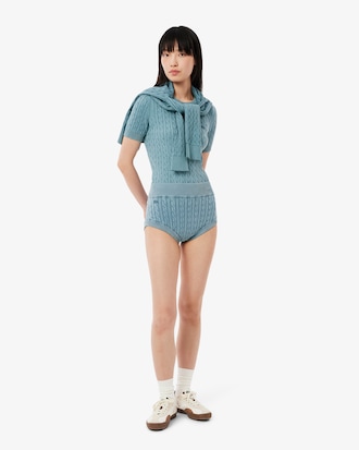 Kurze Shorts mit Zopfmuster und verwaschenem Effekt