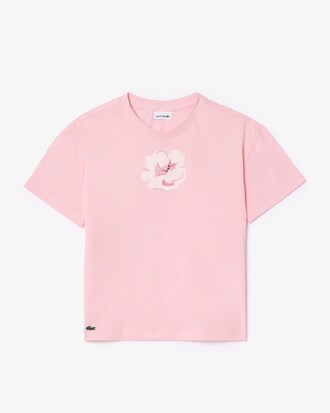 T-Shirt aus Baumwolle mit Blumenstickerei und -Print