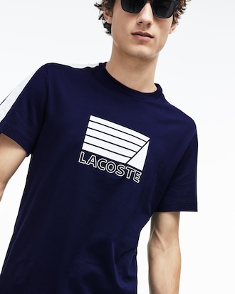 Herren Baumwoll-T-Shirt mit Kontrast-Streifen und maritimem Logo