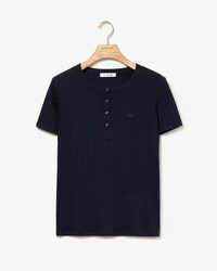 Damen-T-Shirt mit Henley-Kragen und Rippenmuster