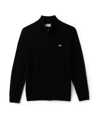 Herren-Strickjacke aus Woll-Jersey mit Stehkragen