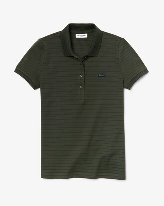 Damen LACOSTE Slim Fit Polo aus gestreiftem Baumwoll-Mini-Piqu&eacute;
