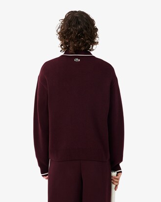 Badge Accent Tennis Heritage Zipped Polo Collar Sweater