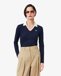 Slim Fit-Polohemd mit langen Ärmeln und Einfassungen