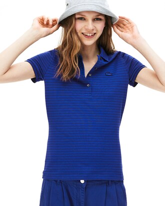 Damen LACOSTE Slim Fit Polo aus gestreiftem Baumwoll-Mini-Piqué