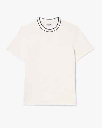 T-Shirt aus Stretch-Piqu&eacute; mit gestreiftem Kragen