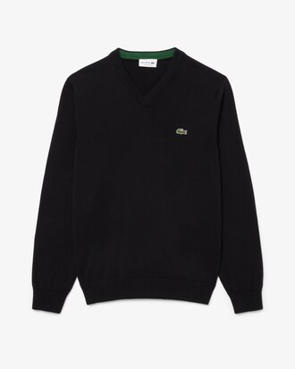 Einfarbiger Pullover aus Baumwolle mit V-Ausschnitt