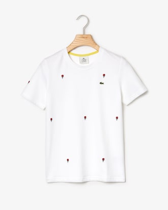 Damen T-Shirt aus Baumwolle mit Rosen-Stickerei LACOSTE L!VE