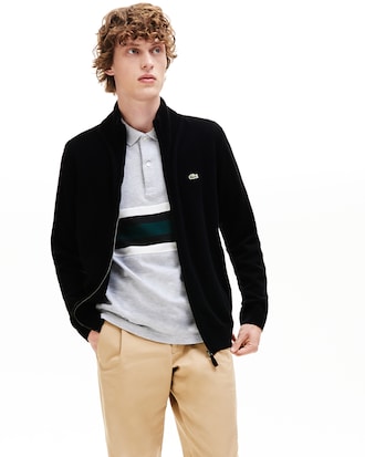 Herren-Strickjacke aus Woll-Jersey mit Stehkragen