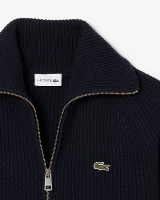 Pullover aus Tuchwolle mit hohem Kragen und Reißverschluss