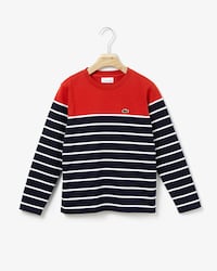 Jungen-Rundhalspullover aus Waben-Strickware mit Kontraststreifen