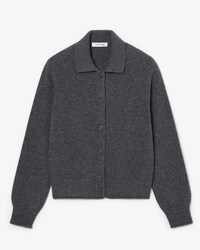 Cardigan aus Tuchwolle mit 3D-Strick und Polokragen