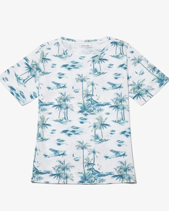 Damen Rundhals T-Shirt aus Baumwollkreppjersey mit Aufdruck