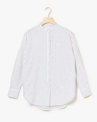 Damen Loose Fit Bluse aus Baumwoll-Popeline mit Mao-Kragen